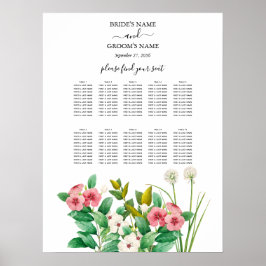 Wilde bloemen Periwinkle Wedding Seding Chart Poster