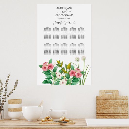 Wilde bloemen Periwinkle Wedding Seding Chart Poster (Keuken)