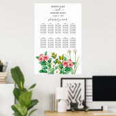 Wilde bloemen Periwinkle Wedding Seding Chart Poster (Thuiskantoor)