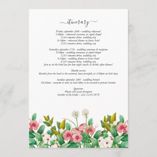 Wilde bloemen Periwinkle White Weduwroute Programmakaart (Achterkant)