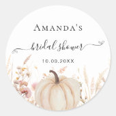 Wilde bloemen perzik herfst liefde pompoen bruidsd ronde sticker (Voorkant)