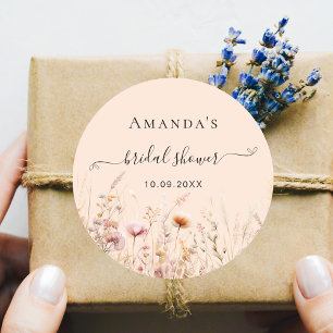 Wilde bloemen perzik herfst liefde roze bruidsdouc ronde sticker