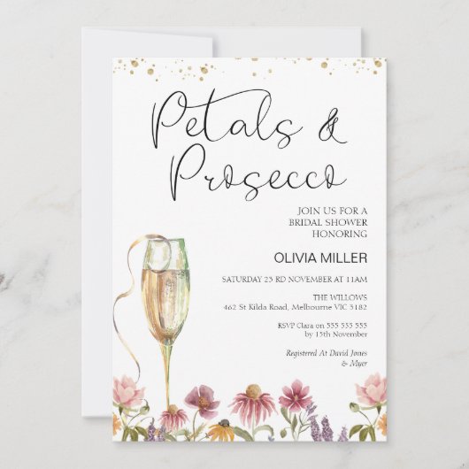 Wilde bloemen Petals en Prosecco Vrijgezellenfeest Kaart (Voorkant)