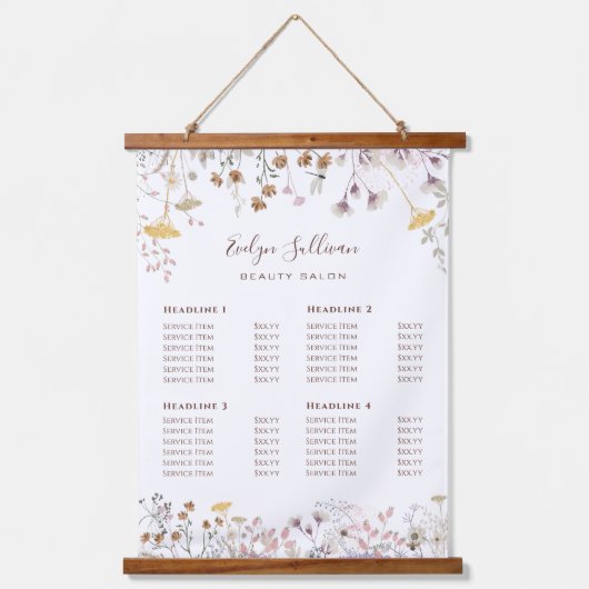 Wilde bloemen Prijslijst Afwisselend hout Hangend Wandkleed (Voorkant)
