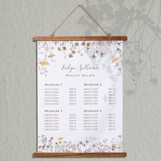 Wilde bloemen Prijslijst Afwisselend hout Hangend Wandkleed