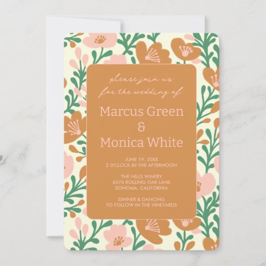 Wilde bloemen Ranken Roze Groen Aangepaste TROUWda Kaart (Voorkant)