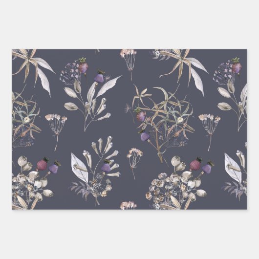 Wilde bloemen Reeks van 3 het Ompakken Papierblade Inpakpapier Vel (Voorkant)