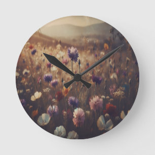 "Wilde Bloemen" Retro, Romantisch, Ronde Klok
