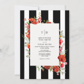 Wilde bloemen Rode Floral Black White Stripe Wedde Kaart (Voorkant)