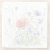 Wilde bloemen rode papaver en blauwe maïbloemen glazen onderzetter (Achterkant)