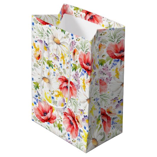 Wilde bloemen - Romantische Kleurrijke Weide Bloem Medium Cadeauzakje (Voorkant Gekanteld)
