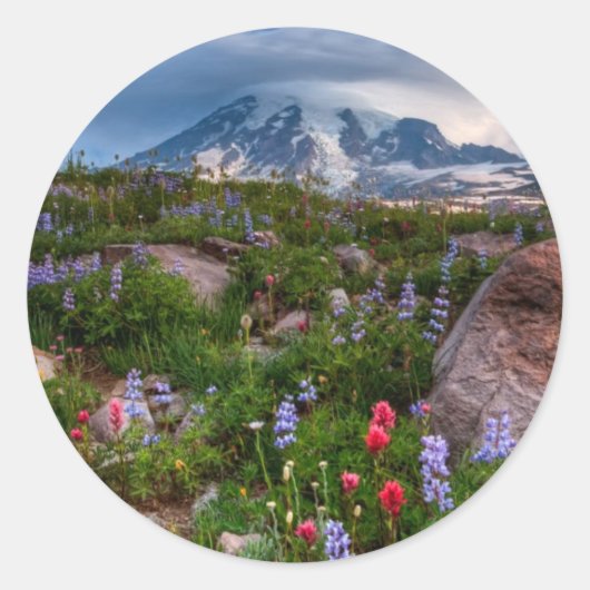 Wilde bloemen ronde sticker (Voorkant)