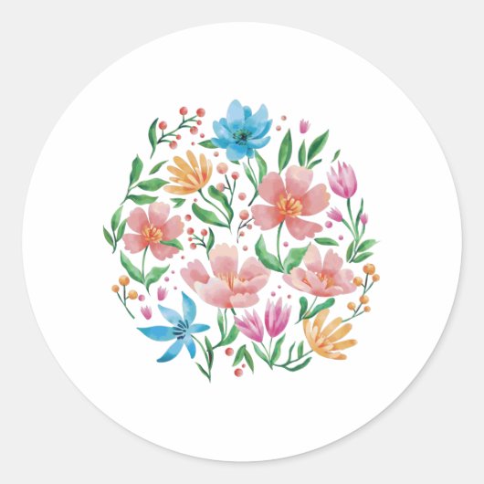 Wilde bloemen ronde sticker (Voorkant)