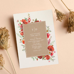 Wilde bloemen Rood flesje Botanische bruiloft Kaart