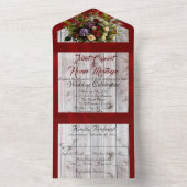 Wilde bloemen, rood lint en lichten all in one uitnodiging (Binnen)