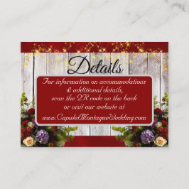 Wilde bloemen, rood lint en lichten, QR-code Informatiekaartje