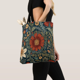 Wilde bloemen Rood patroon William Morris stijl Tote Bag