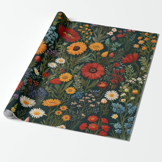  wilde bloemen Rood Sinaasappel Blauw Van Gogh Cadeaupapier (Uitgerold)