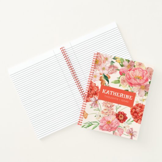 Wilde bloemen roze aquarel bloem chic naam notitieboek (Binnen)