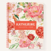Wilde bloemen roze aquarel bloem chic naam notitieboek (Voorkant)