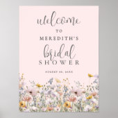 Wilde Bloemen Roze Bruiloft Brunch Poster (Voorkant)