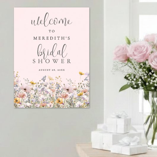 Wilde Bloemen Roze Bruiloft Brunch Poster