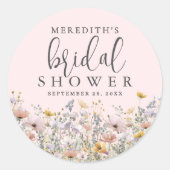 Wilde Bloemen Roze Bruiloft Brunch Ronde Sticker (Voorkant)