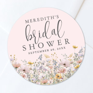 Wilde Bloemen Roze Bruiloft Brunch Ronde Sticker