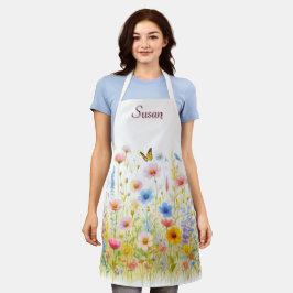 Wilde Bloemen Roze en Blauwe Bloemendraprint Schor Schort
