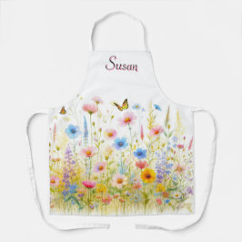 Wilde Bloemen Roze en Blauwe Bloemendraprint Schor Schort