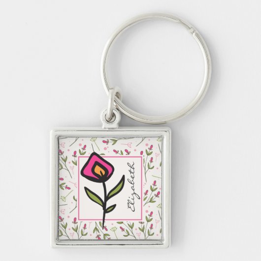 Wilde bloemen - Roze en Oranje Petals - Gepersonal Sleutelhanger (Voorkant)