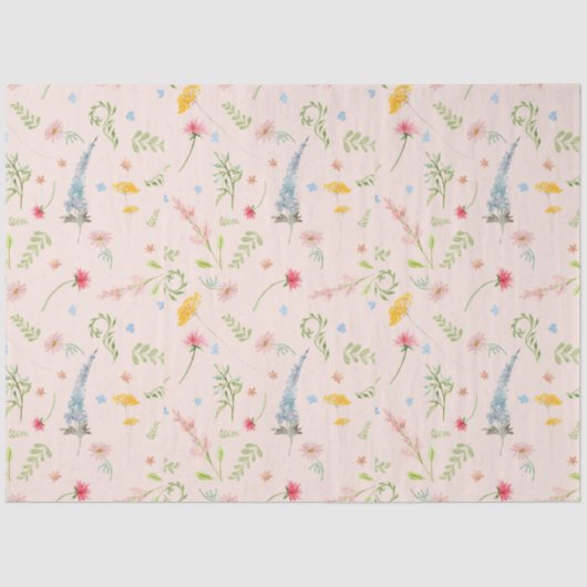 Wilde bloemen Roze Floral Yellow Flowers Ontkoppel Tissuepapier (Voorkant)