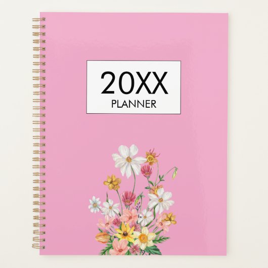 Wilde Bloemen Roze Gepersonaliseerd Planner (Voorkant)