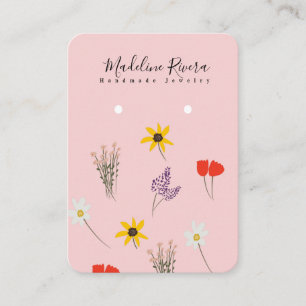 Wilde Bloemen Roze Handgemaakte Oorbellen Displayk Contactkaartje