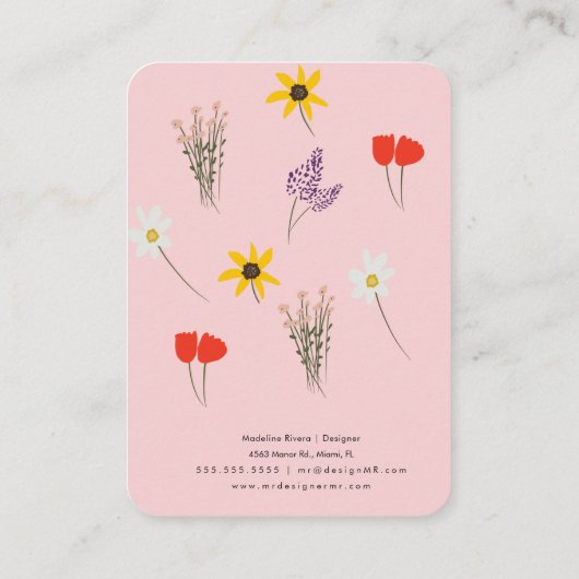 Wilde bloemen Roze handgemaakte oorscherm Kaart Contactkaartje (Achterkant)