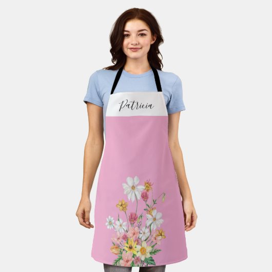Wilde Bloemen Roze Persoonlijk Schort (Gedragen)