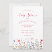 Wilde Bloemen Roze Waterverf Bloem Baby Shower Kaart (Voorkant)