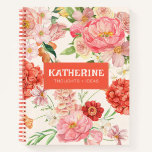 Wilde bloemen roze waterverf bloem chic naam notitieboek