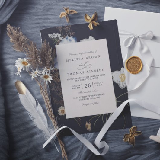 Wilde Bloemen Rustieke Boho Elegante QR Code Trouw Kaart