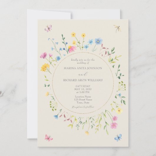 Wilde Bloemen Rustieke Boho Trouw Uitnodiging (Voorkant)