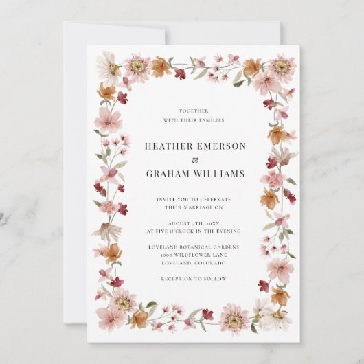 Wilde Bloemen Rustieke Bruiloft Kaart (Voorkant)