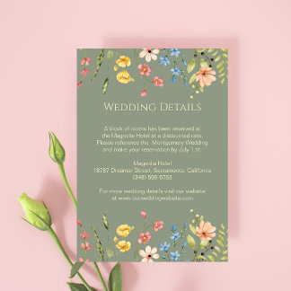Wilde Bloemen Salie & Gele Trouwdetails Informatiekaartje