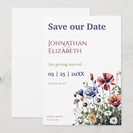 Wilde bloemen save the date (Voorkant / Achterkant)