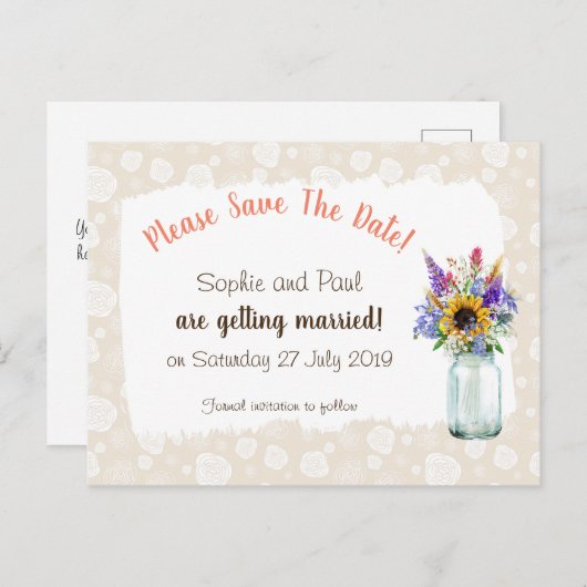 Wilde Bloemen Save The Date Ansichtkaart Aankondigingskaart (Voorkant / Achterkant)