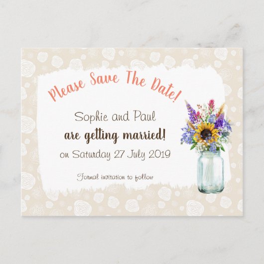 Wilde Bloemen Save The Date Ansichtkaart Aankondigingskaart (Voorkant)