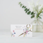 wilde bloemen schaar haarstylist visitekaartje (Staand voorkant)