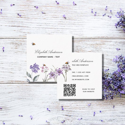 Wilde bloemen schenden de QR-code van lavender Vierkante Visitekaartje