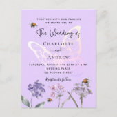 Wilde bloemen schenden een roze vlinderbruiloft uitnodiging briefkaart (Voorkant)