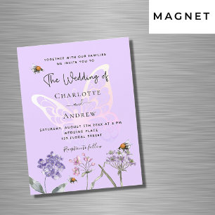 Wilde bloemen schenden een roze vlinderluxueuze br magnetische uitnodiging