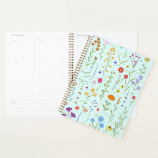 Wilde bloemen schilderen turquoise achtergrond planner